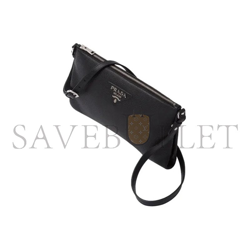 PRADA MONOCHROME LOGO ZIP CLOSURE LEATHER CROSSBODY SHOULDER BAG 1BH050 (30*19.5cm) 